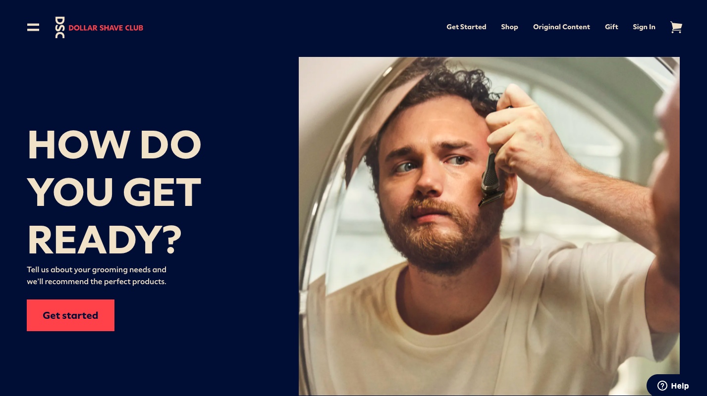 Hero image complements CTA button perfectly on Dollar Shave Club’s website