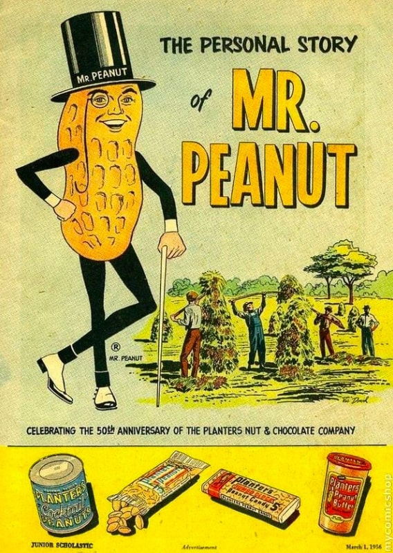 A print ad celebrating the 50th anniversary of the Planters Nut & Chocolate Company